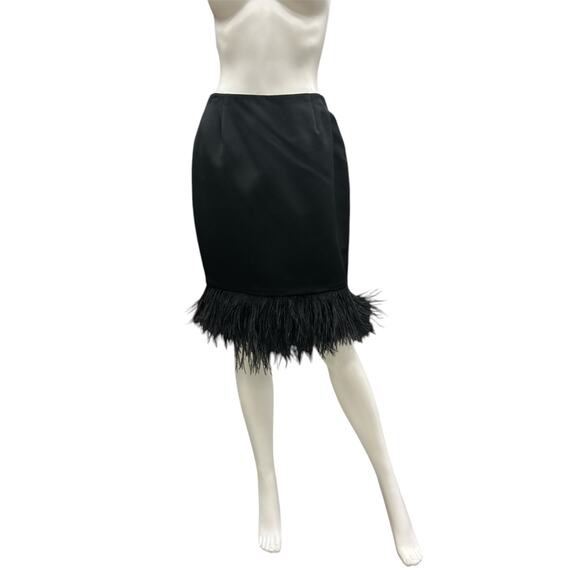 NWT Vintage Chetta B Skirt Women’s Size 4 Ostrich Feathers On The Bottom Black - Picture 1 of 5